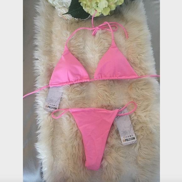 RARE! OH POLLY STRING LEADER TRIANGLE BIKINI PINK NWT - Picture 3 of 9